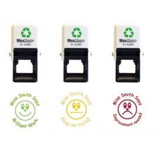 3 x Personalised Self Inking Stamp Set - 3 Faces (Happy, Sad, Indifferent), Traffic Light Assessment Ink Colours (Red, Orange, Green) Self inking 28mm