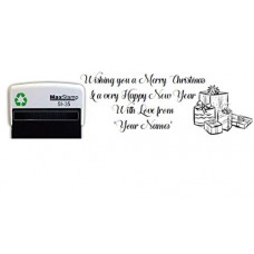 Personalised Christmas Card Stamp - Gifts Design - 67 x 27 mm Self Inking Good for Thousands of Impressions